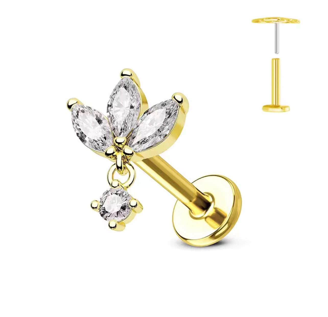 Piercing Triple hoja de cristal gota simple