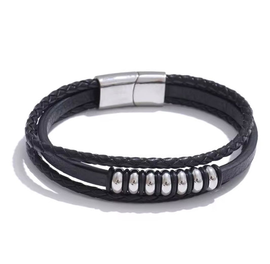 Leather Layered Bracelet SILVER