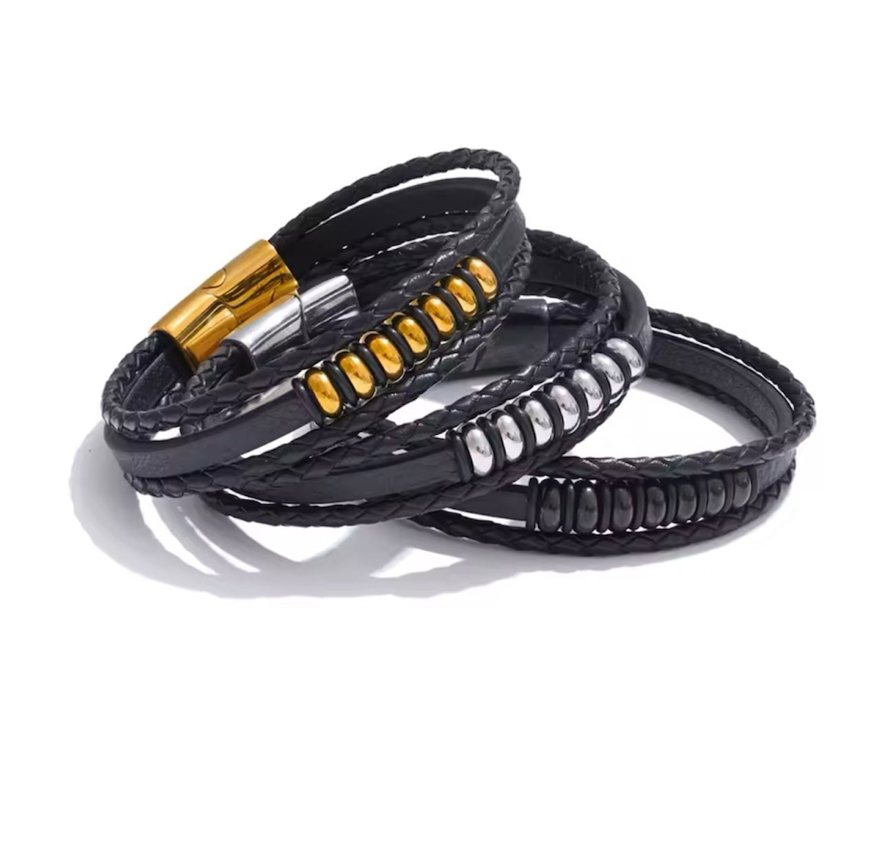 Leather Layered Bracelet SILVER
