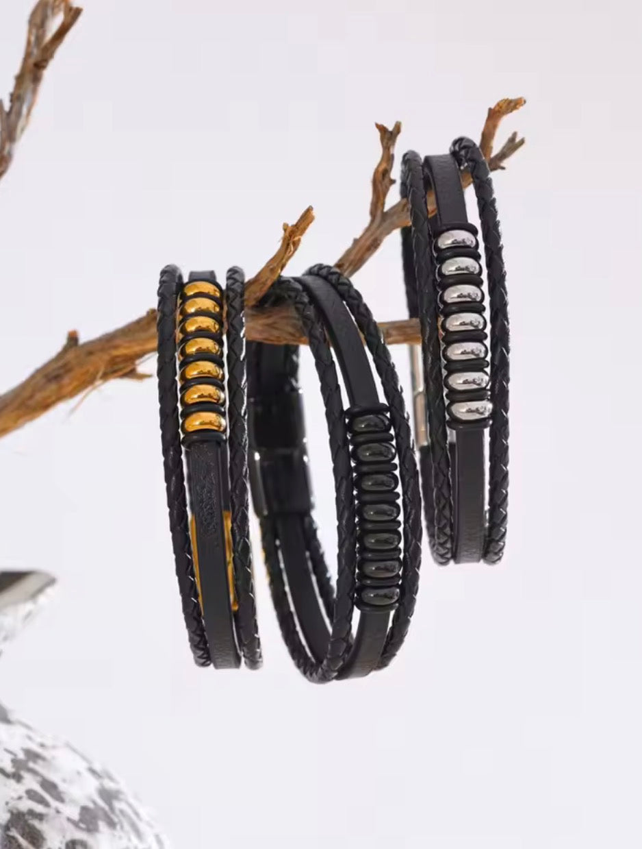 Leather Layered Bracelet BLACK