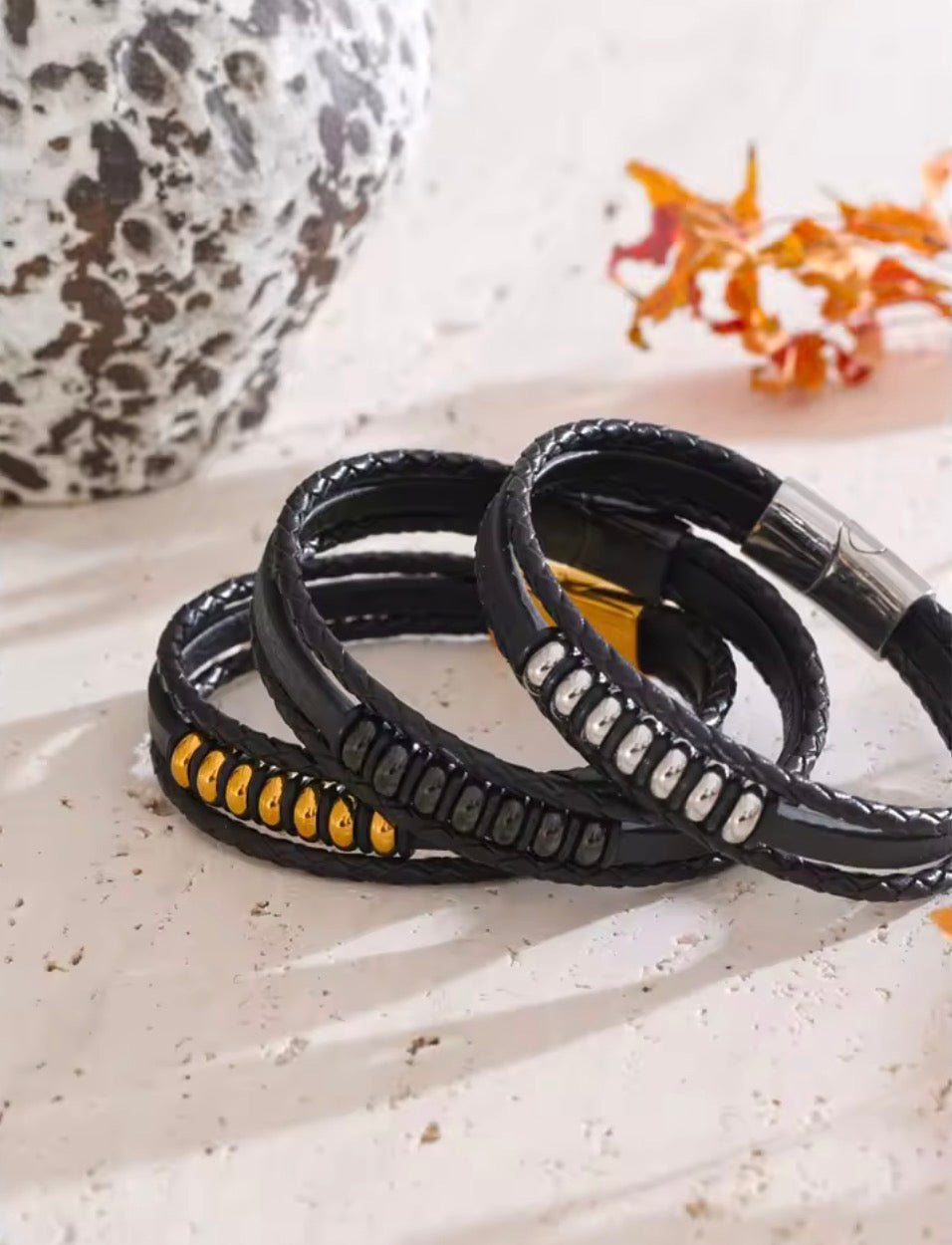 Leather Layered Bracelet SILVER