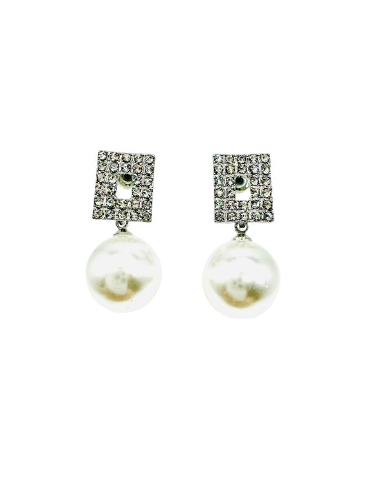 Cuadrados de Cristal con Perlas plateados