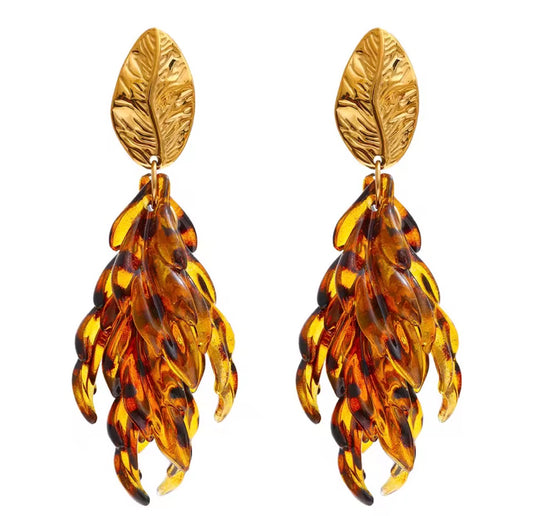 Resin Leaf Tassel Drop Animal Print