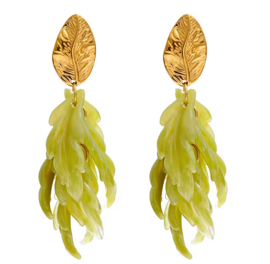 Resin Leaf Tassel Drop Green