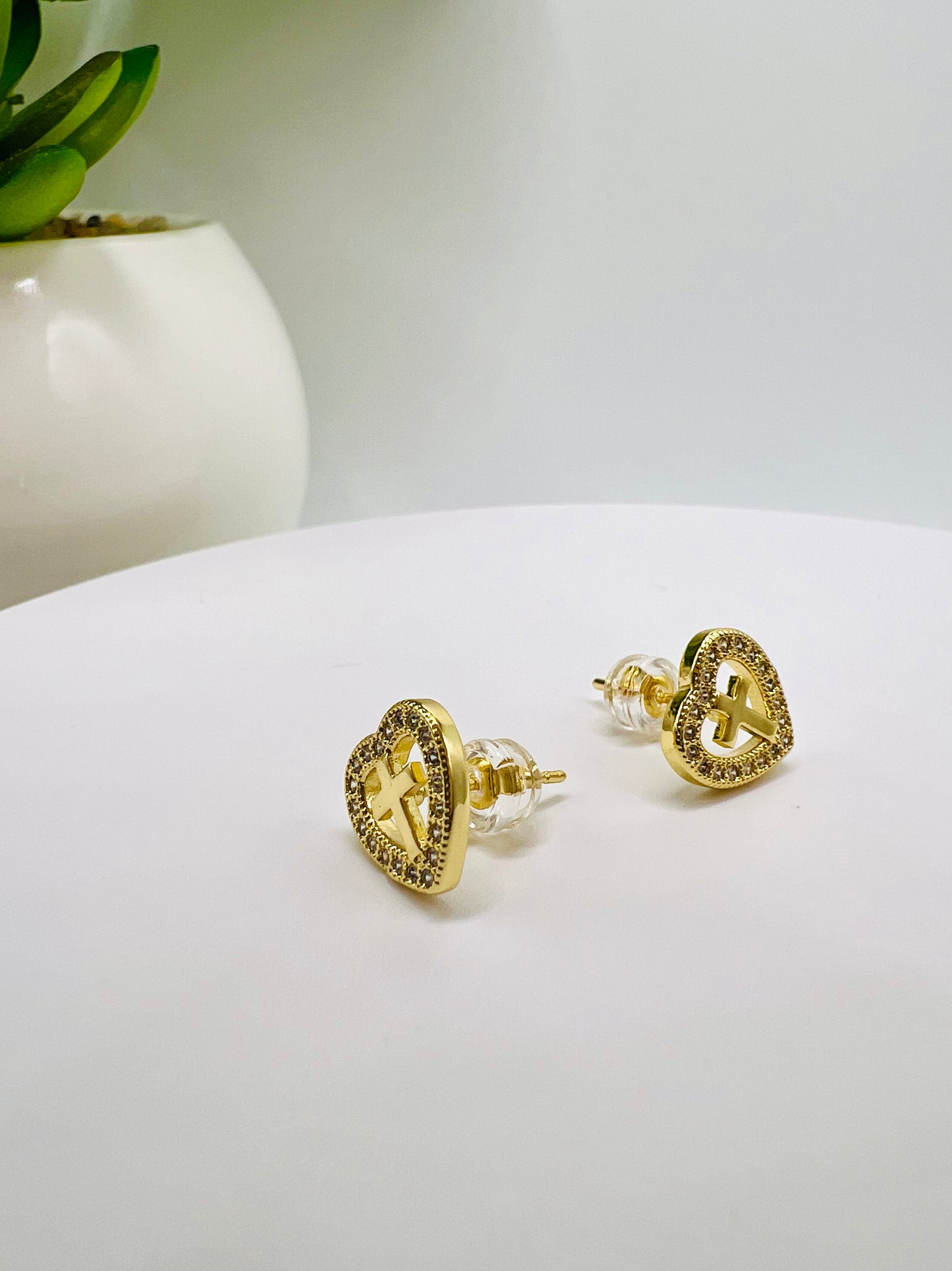 Mini Heart Cross Studs