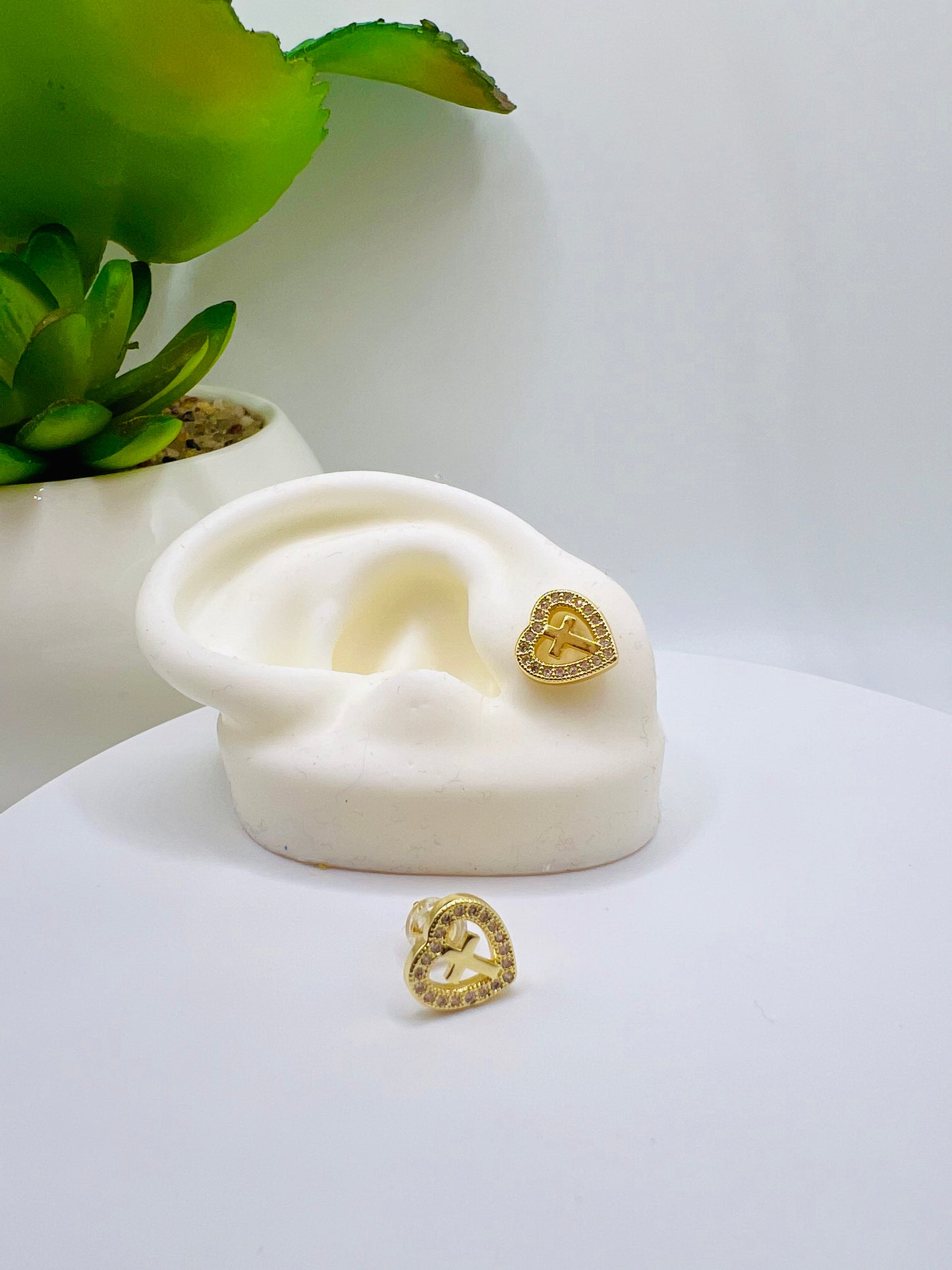 Mini Heart Cross Studs