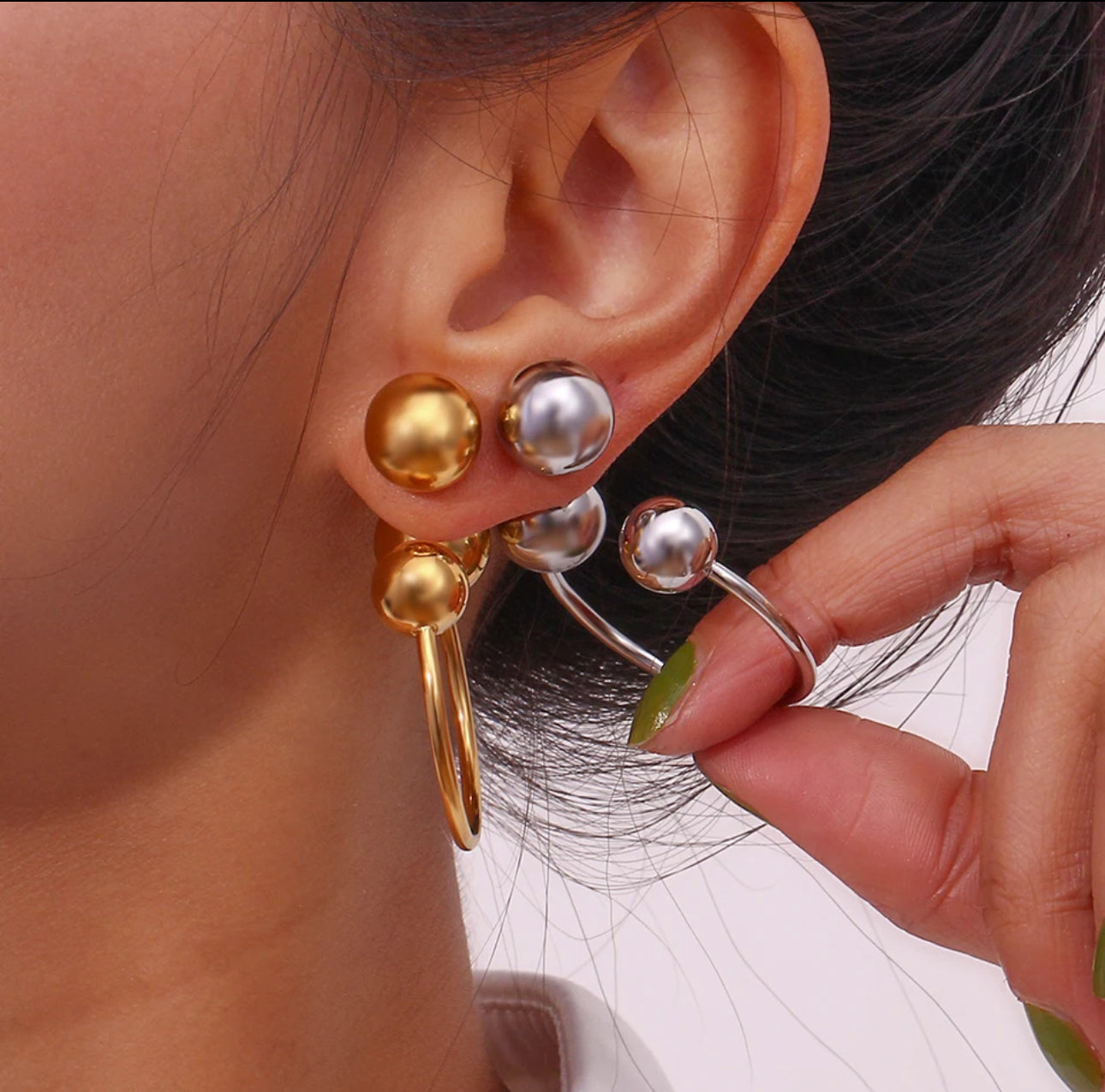 Three Beads Hoops x 2