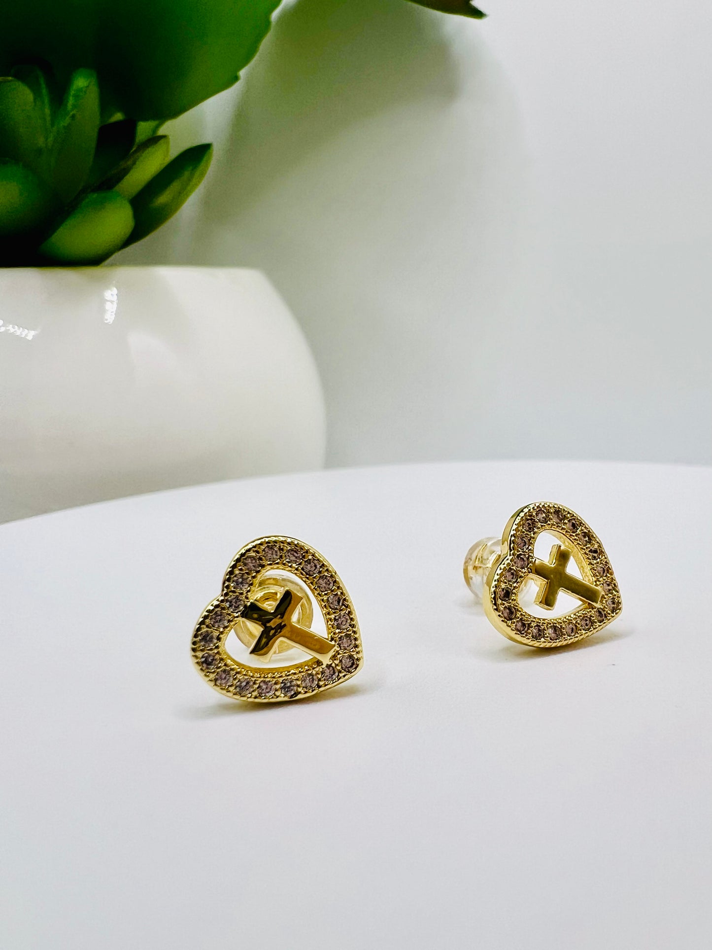 Mini Heart Cross Studs