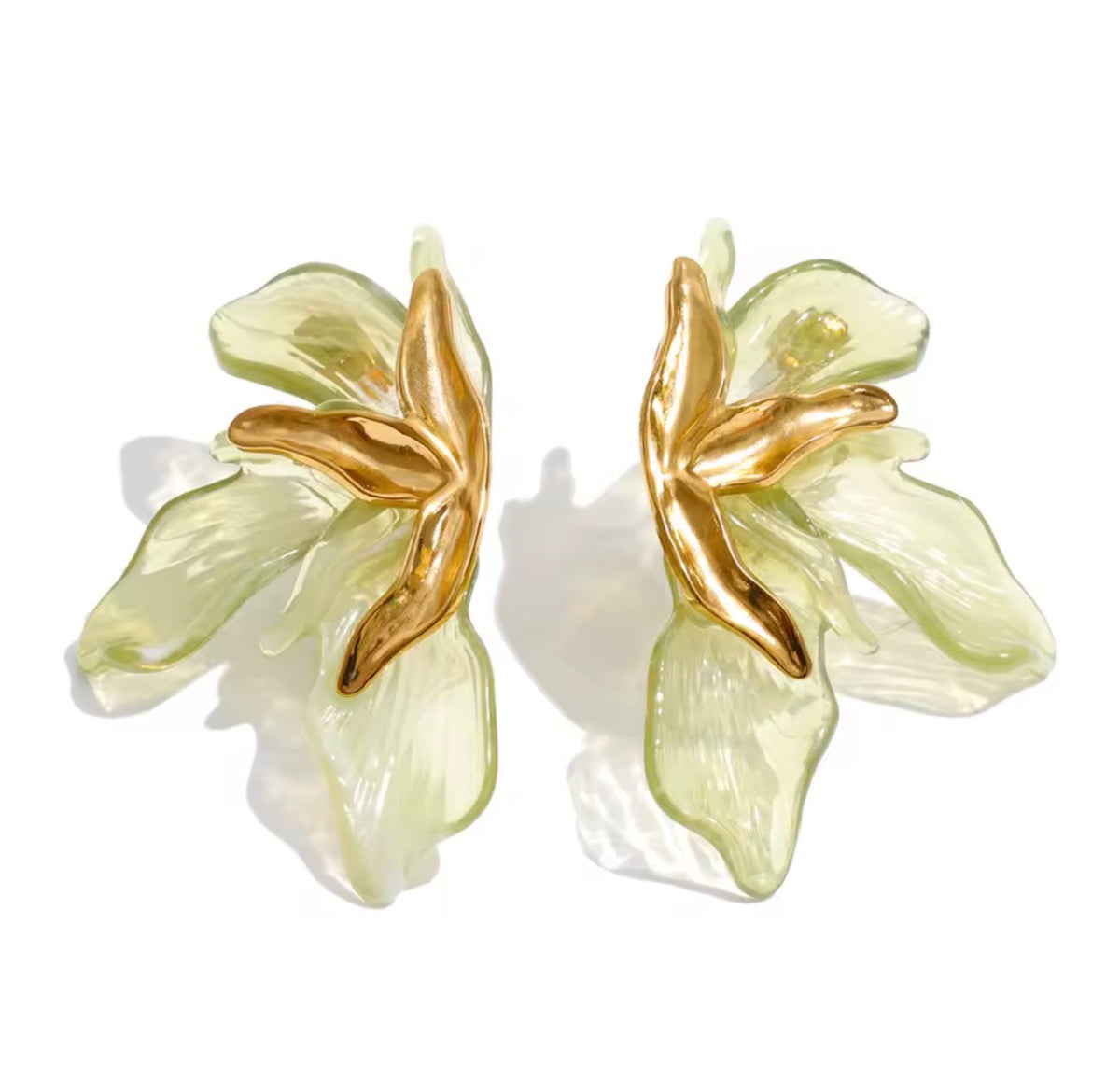 Green Acrylic Petal Earrings