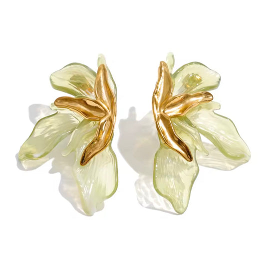Green Acrylic Petal Earrings