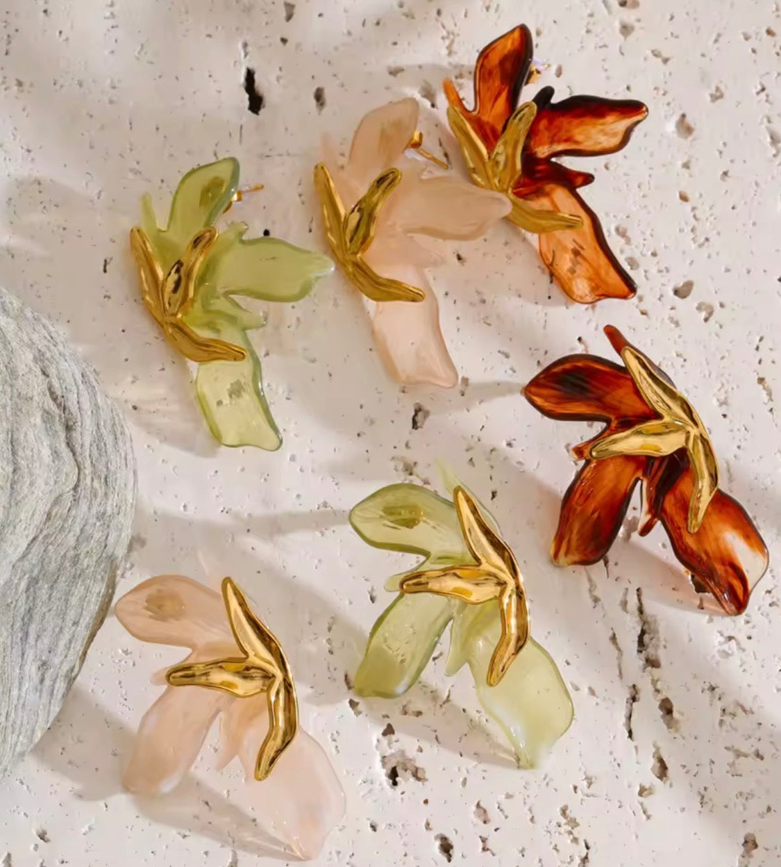 Green Acrylic Petal Earrings